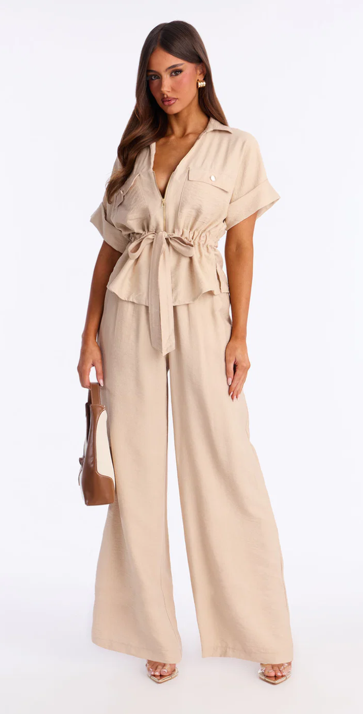 Linen co-ord in warm sand