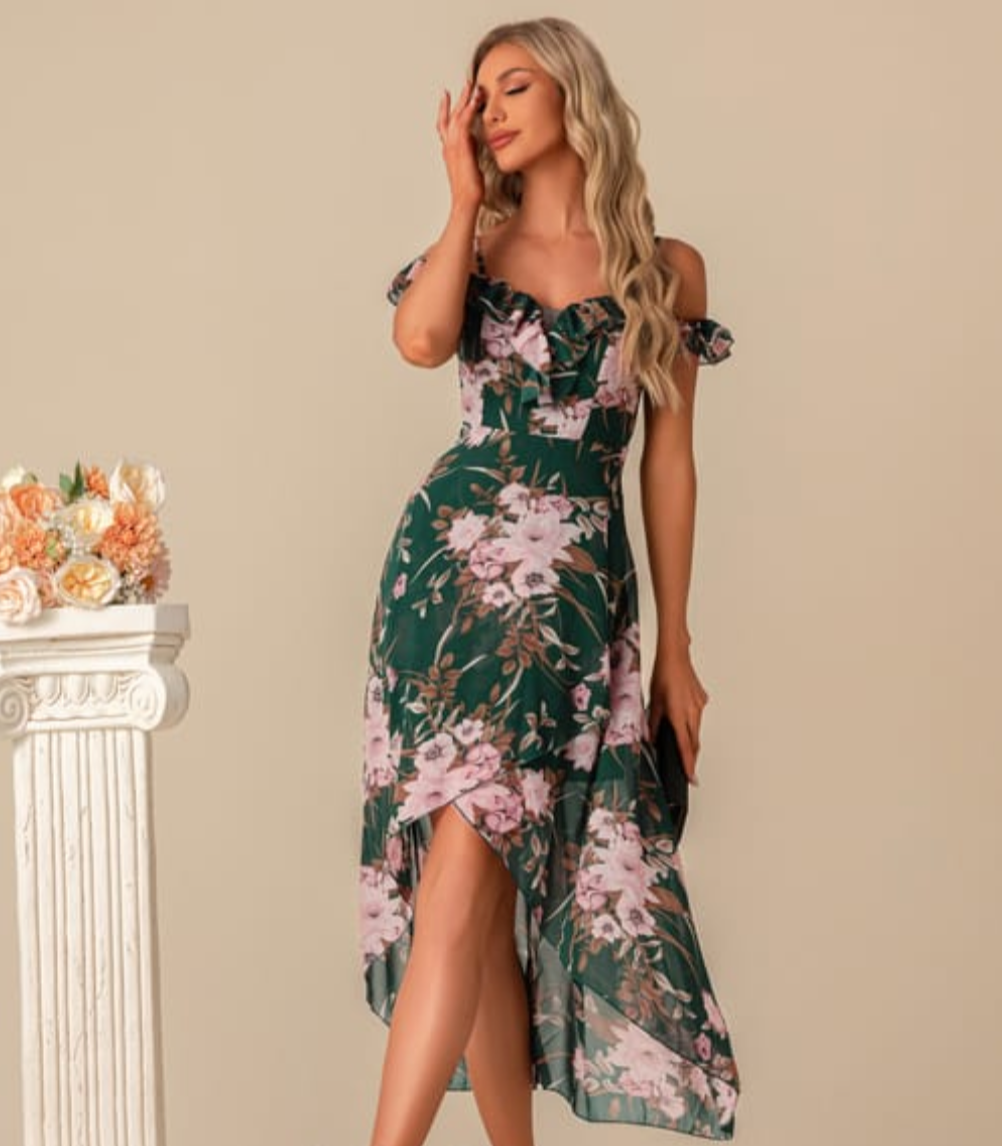 Floral midi in deep green